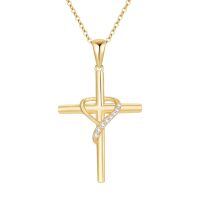 TOUPOP 14K Gold Crystal Heart Cross Pendant Necklace for Women-undefined