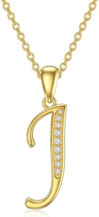 wholesale  14K Solid Gold Moissanite Initial Pendant Necklace A-Z, 16 Chain, Personalized Gift for Women-J