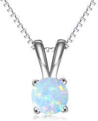wholesale Sterling Silver Cubic Zirconia Solitaire Pendant Necklace for Women-Opal