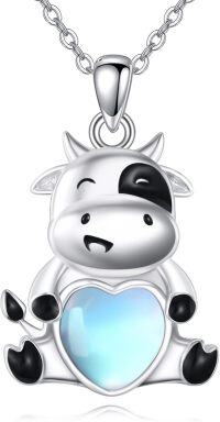 wholesale 925 Sterling Silver Cow Heart Pendant Necklace - Cute Jewelry for Women Animal Lovers-cow