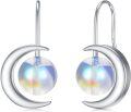 wholesale 925 Sterling Silver Rainbow Moonstone Crescent Star Drop Earrings-0-0
