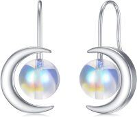 wholesale 925 Sterling Silver Rainbow Moonstone Crescent Star Drop Earrings-Moonstone Earrings