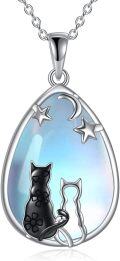 wholesale 925 Sterling Silver Cat & Moon Pendant Necklaces - Gifts for Mom on Mothers' Day Birthdays-0-0