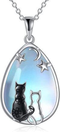 wholesale 925 Sterling Silver Cat & Moon Pendant Necklaces - Gifts for Mom on Mothers' Day Birthdays-Cat