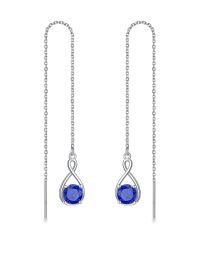 wholesale 925 Sterling Silver Birthstone Threader Earrings Infinity Long Chain Drop Pull Through 12 Stone Birthday Jewelry Gifts for Women-09-Sep-Sapphire