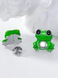 wholesale 925 Sterling Silver Frog Stud Earrings Green and White Design Holiday Gift Idea-0-2