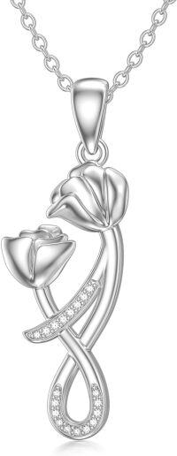 wholesale 925 Sterling Silver Infinity Double Rose Flower Pendant Necklace s for Women and Girls-Tulip