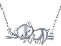 wholesale 925 Sterling Silver Metal Cute Pig Pendant Necklace for Women-Silver