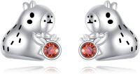 wholesale 925 Sterling Silver Sloth Stud Earrings with Orange Crystal - Adorable Animal  for Women and Girls-Capybara