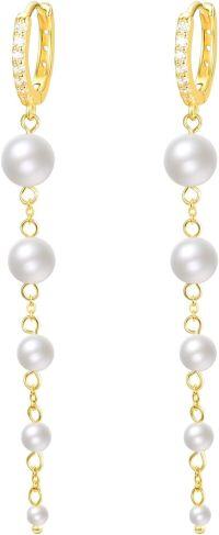 wholesale Gold 925 Sterling Silver Pearl Drop Earrings with Cubic Zirconia Accents for Women-Gold Hoop-2