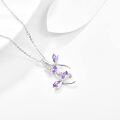 wholesale 925 Sterling Silver Purple Crystal Dragonfly Pendant Necklace with Extender Chain (30)-0-1