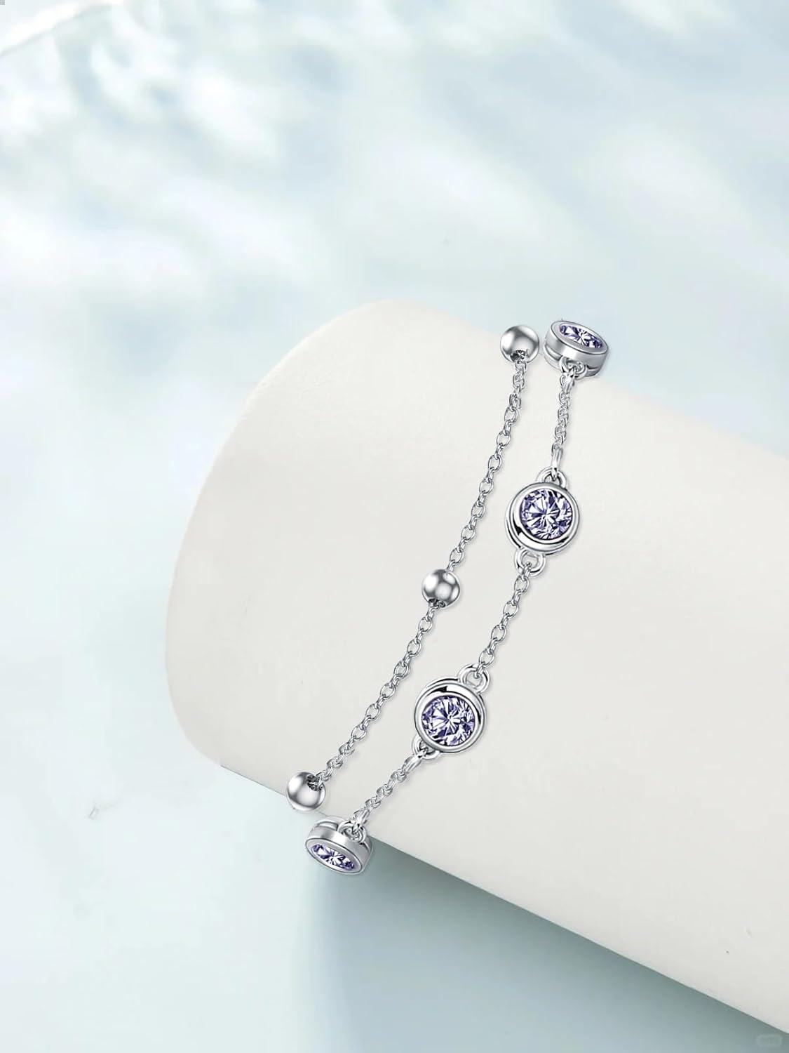 925 Sterling Silver Birthstone Anklet Bracelets for Women Gifts-0-5