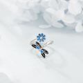 wholesale 925 Sterling Silver Blue Enamel Flower & Butterfly Adjustable Ring - Gifts for Her-0-3