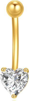 wholesale 14k Gold Heart-Shaped CZ Belly Button Ring for Women - Dangle Navel Piercing Jewelry-0-0