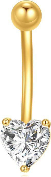 wholesale 14k Gold Heart-Shaped CZ Belly Button Ring for Women - Dangle Navel Piercing Jewelry-Heart