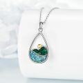 wholesale 925 Sterling Silver Turquoise & Malachite Wave Pendant Necklaces with Gold Plated Citrine Stone s for Women Girls Mother's Day Gift Ideas-0-3