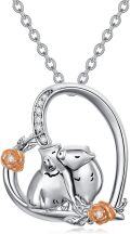 wholesale 925 Sterling Silver Owl Family with Rose Flower Charm Pendant Necklace Gifts for Women-0-0