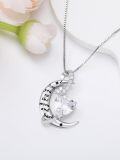 wholesale 925 Sterling Silver Birthstone Love You to the Moon Heart Necklace-0-5