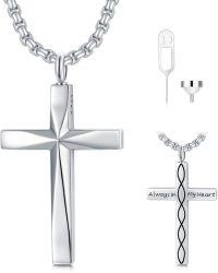 wholesale Sterling Silver Cremation Memorial Cross Urn Pendant Necklace for Men Women with 20 22 24 +2 Chain (Gift Included)-A 20+2 Inches