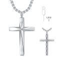 wholesale 925 Sterling Silver Cremation Memorial Cross Urn Pendant Necklace  for Men & Women w/ Gift Box and Funnel - Customizable Text on Back-0-5