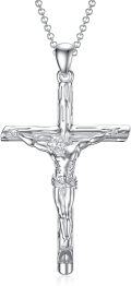 wholesale 925 Sterling Silver Crystal Cross Necklace with Jesus Christ Crucifix Pendant - Religious Jewelry (24 Chain)-0-0