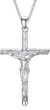 wholesale 925 Sterling Silver Crystal Cross Necklace with Jesus Christ Crucifix Pendant - Religious Jewelry (24 Chain)-Crucifix