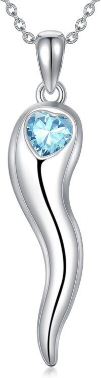 wholesale 925 Sterling Silver Birthstone Italian Horn Necklace for Women Protection Amulet Gift-A3-March-03