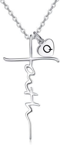 wholesale 925 Sterling Silver Heart Cross Ekg Necklace-Q-Q
