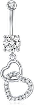wholesale  925 Sterling Silver Cubic Zirconia Heart Belly Button Ring - 16G Hypoallergenic Navel Piercing Jewelry for Women-0-0