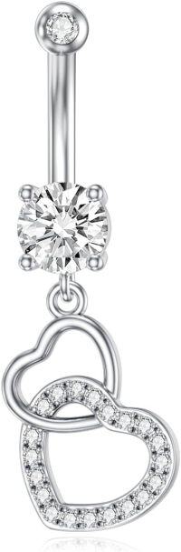 wholesale  925 Sterling Silver Cubic Zirconia Heart Belly Button Ring - 16G Hypoallergenic Navel Piercing Jewelry for Women-Heart-1