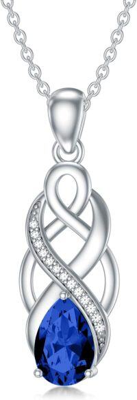 wholesale Sterling Silver Birthstone Celtic Knot Pendant Necklace-Sapphire Blue