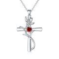 wholesale 925 Sterling Silver Cross Pendant With Red Gemstone And Lily Design-0-48