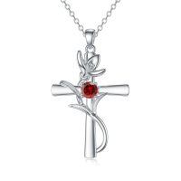 wholesale 925 Sterling Silver Cross Pendant With Red Gemstone And Lily Design-1-January-Snowdrop