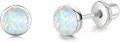 wholesale 925 Sterling Silver Round Simulated Opal Screwback Stud Earrings for Women-0-0