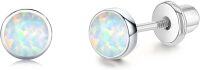 wholesale 925 Sterling Silver Round Simulated Opal Screwback Stud Earrings for Women-White Gold & White Opal