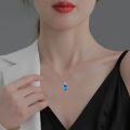 wholesale 925 Sterling Silver Blue Crystal Heart with Tiger Charm Pendant Necklace s for Women and Girls-0-1