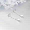 wholesale 925 Sterling Silver Round White Freshwater Pearl Dangle Earrings for Women-0-2