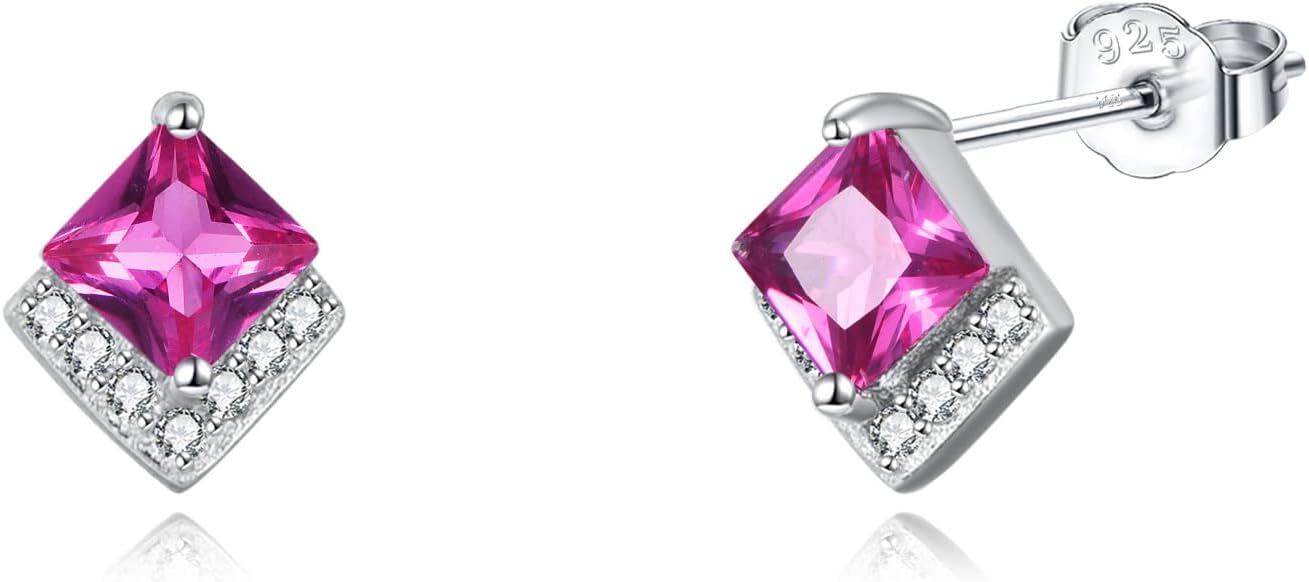 Sterling Silver Cubic Zirconia Birthstone Stud Earrings Hypoallergenic-Oct-Tourmaline