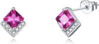 wholesale  Sterling Silver Cubic Zirconia Crystal Birthstone Stud Earrings - 7.8mm Pink Square Design for Sensitive Ears-Oct-Tourmaline