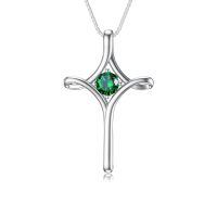 wholesale 925 Sterling Silver Birthstone Cross Necklace for Women Fine Jewelry Gift-05-Emerald-May
