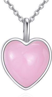 wholesale Sterling Silver Onyx Carnelian Agate Moonstone Rose Quartz Heart Necklace Women s Jewelry Gift-Rose quartz