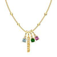 wholesale 925 Sterling Silver Mama Birthstone Pendant Necklace Wholesale With Colorful Gems-Gold Plated