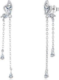 wholesale 925 Sterling Silver Butterfly Pendant Drop Earrings with Cubic Zirconia and Chain Accents-Tassel