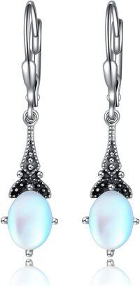 wholesale Sterling Silver Austrian Crystal Vintage Drop Dangle Leverback Earrings-Moonstone