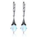 wholesale 925 Sterling Silver Blue Topaz Oval Cut Vintage Style Leverback Earrings-0-11