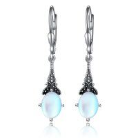 wholesale 925 Sterling Silver Blue Topaz Oval Cut Vintage Style Leverback Earrings-Moonstone