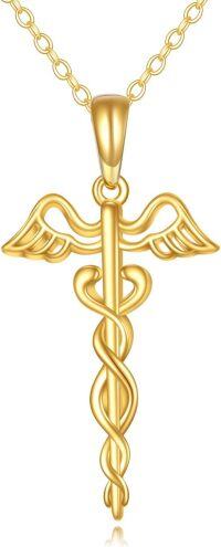 wholesale 14K Gold Caduceus Angel Nurse Charm Necklace Jewelry for Women-02-Caduceus Angel Nursing Pendant Necklace