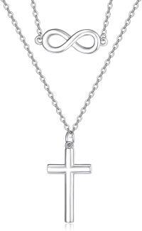 wholesale 925 Sterling Silver Infinity & Cross Layered Pendant Necklace for Women - Religious s-Infinity Cross