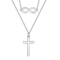 wholesale 925 Sterling Silver Infinity & Cross Layered Pendant Necklace for Women - Religious s-Infinity Cross