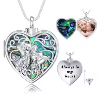 TOUPOP Sterling Silver Abalone Shell Urn Necklace For Ashes Memorial Jewelry-style_name:34-Elephant-Holds Pictures